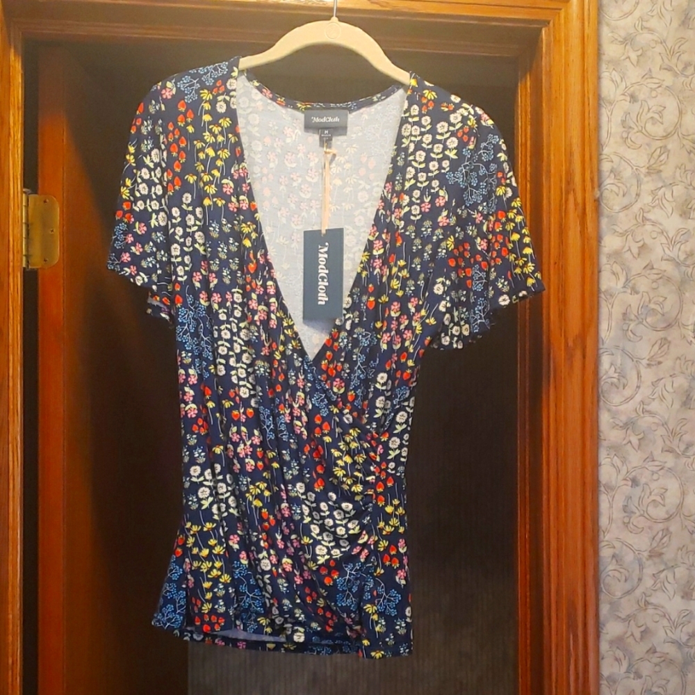 Madewell Women's Floral Wrap Top - Blue